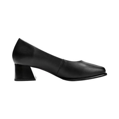Sapatos de salto alto de couro legítimo preto policial para mulheres